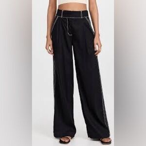 Jonathan Simkhai Tavar Linen Side Panel Pants Black Wide Leg Small